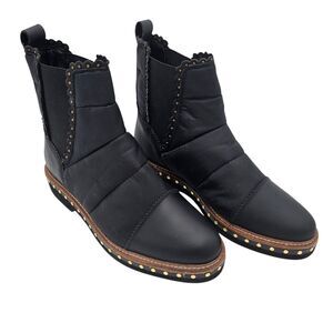 Free People Atlas Size 38.5 Puffer Leather Studded Pull On Chelsea Boot Black